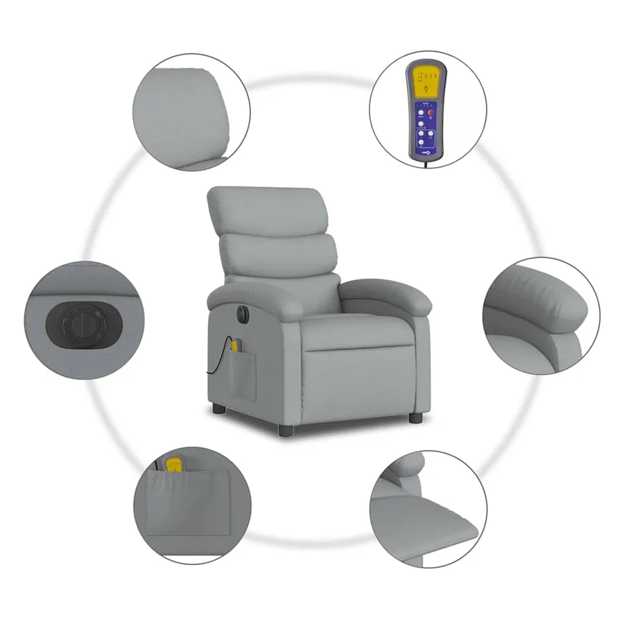 Fauteuil de massage inclinable électrique gris clair tissu - 8
