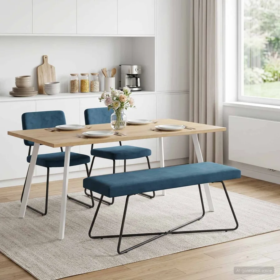 banc Bleu 110 x 40 x 45 cm Velours