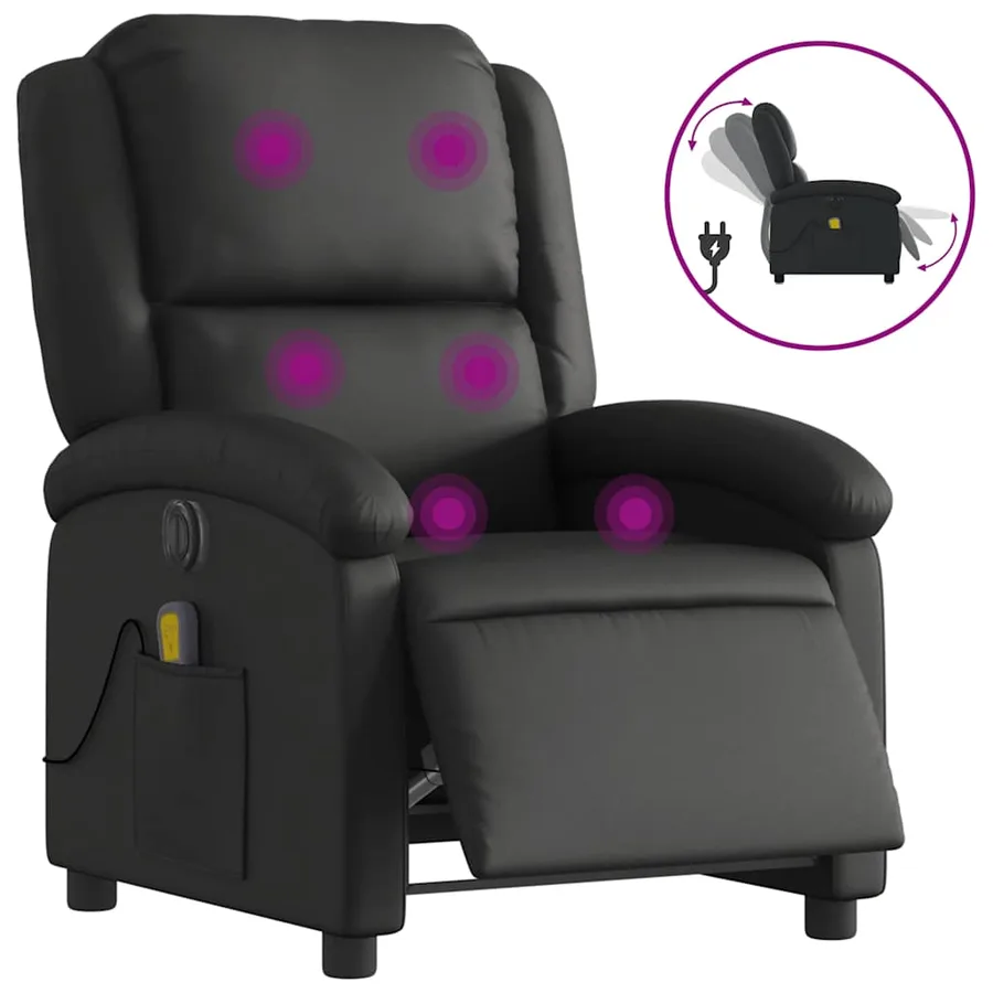 Fauteuil de massage inclinable électrique noir cuir véritable - 2