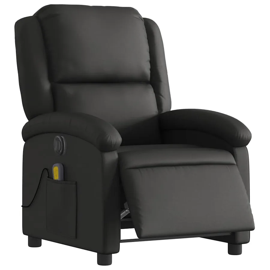 Fauteuil de massage inclinable électrique noir cuir véritable - 3