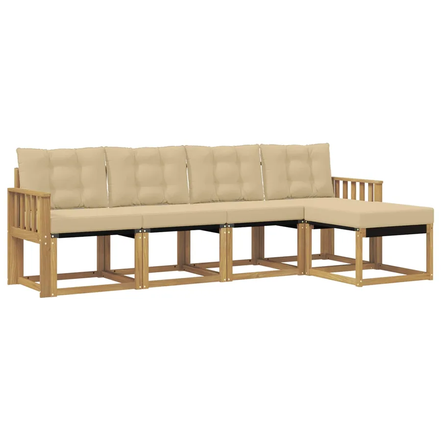 Ensemble de canapés d'extérieur 5 pcs Blanc et Beige - 2