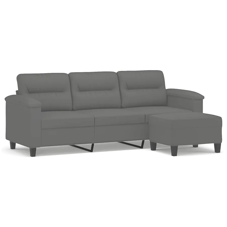 Canapé 3 places repose-pieds Gris foncé 180 cm Tissu microfibre - 2