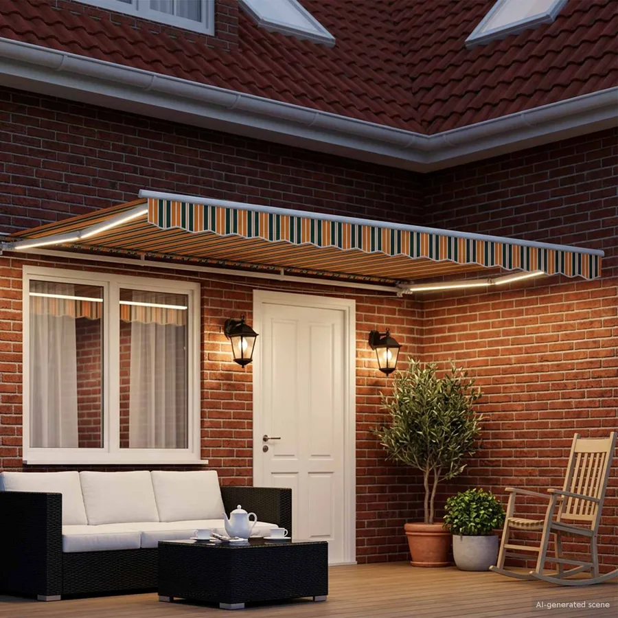 Auvent rétractable électrique Vert, Jaune, Blanc 5 × 3,5 m - 3