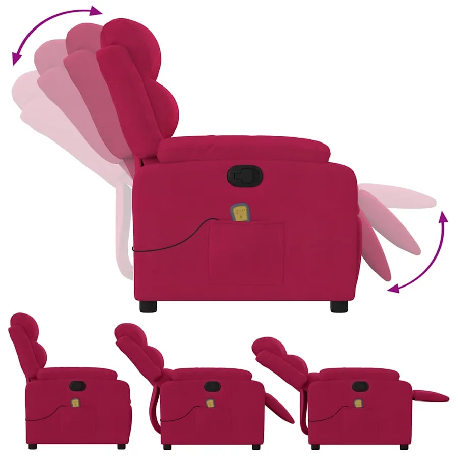 Fauteuil de massage inclinable rouge bordeaux velours - 10