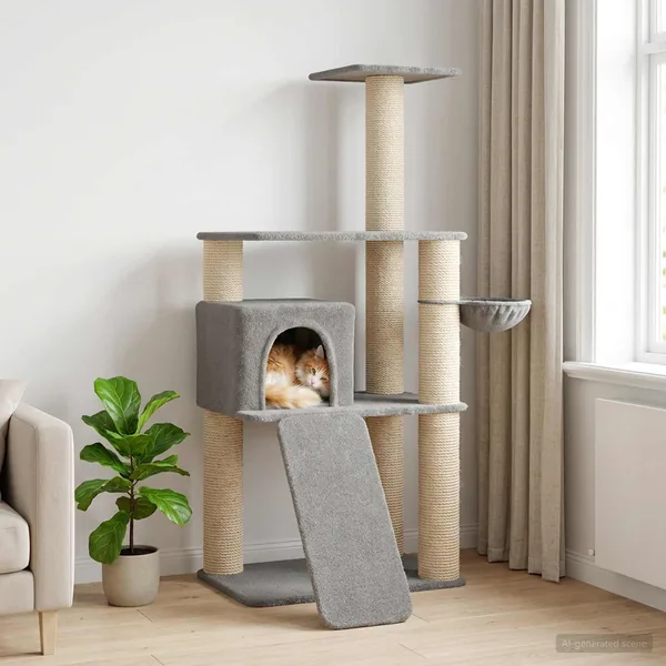 Arbre à chat avec poteaux à griffer en sisal Gris clair 173 cm