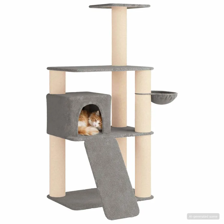 Arbre à chat avec poteaux à griffer en sisal Gris clair 173 cm - 3