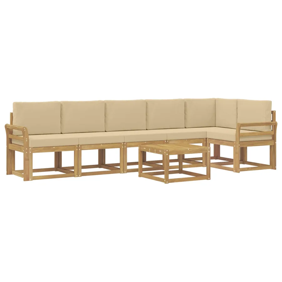 Ensemble de canapés d'extérieur 7 pcs Blanc et Beige Polyester - 2