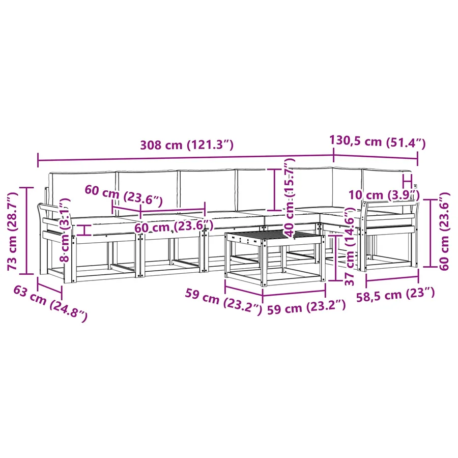 Ensemble de canapés d'extérieur 7 pcs Blanc et Beige Polyester - 8