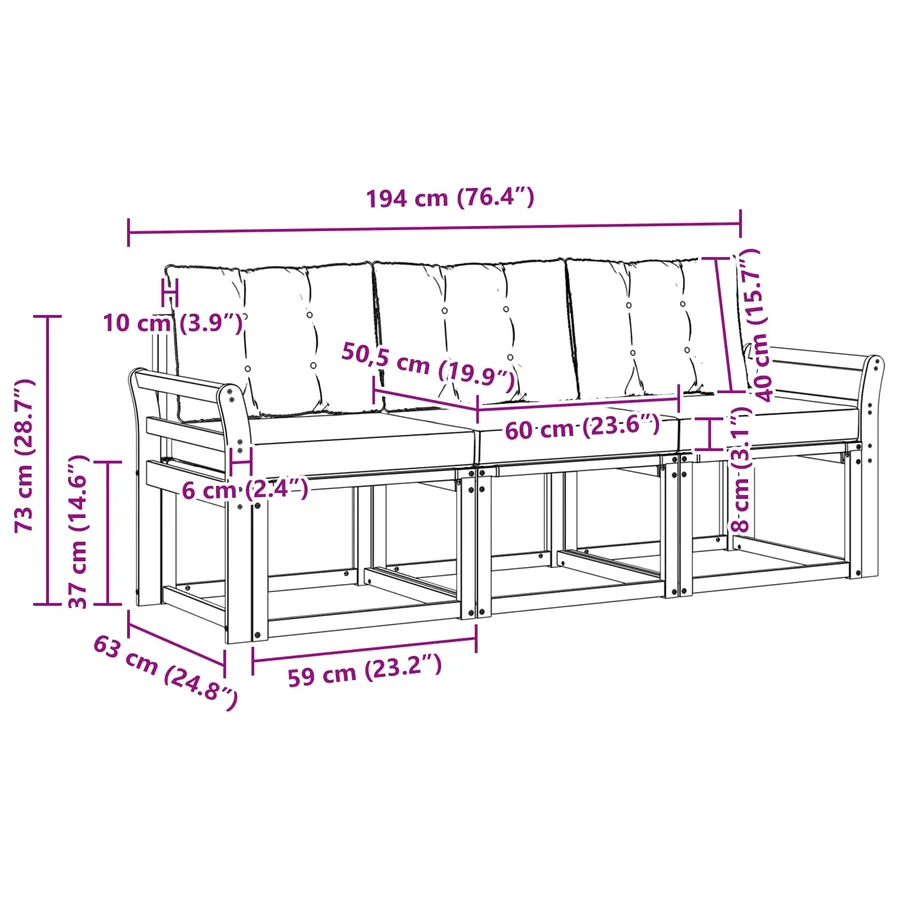Ensemble de canapés d'extérieur 3 pcs Blanc et Beige - 6