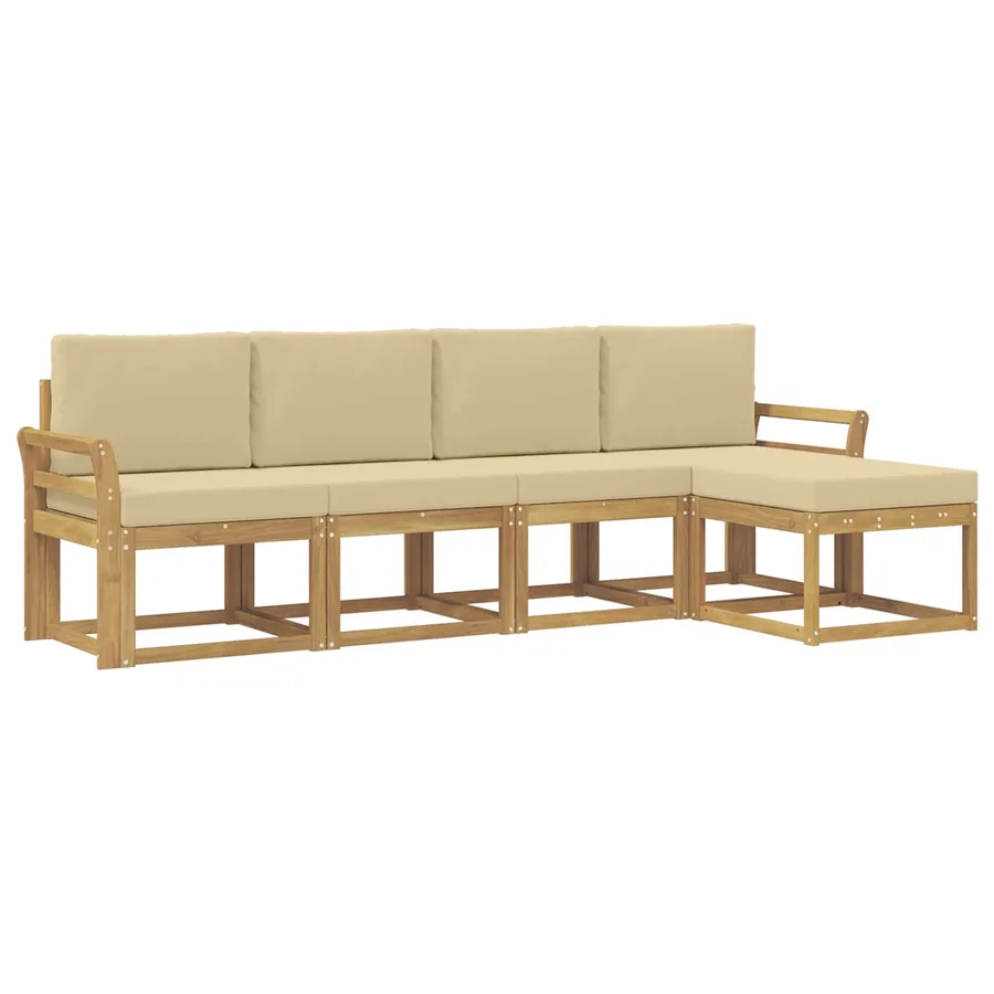 Ensemble de canapés d'extérieur 5 pcs Blanc et Beige - 2