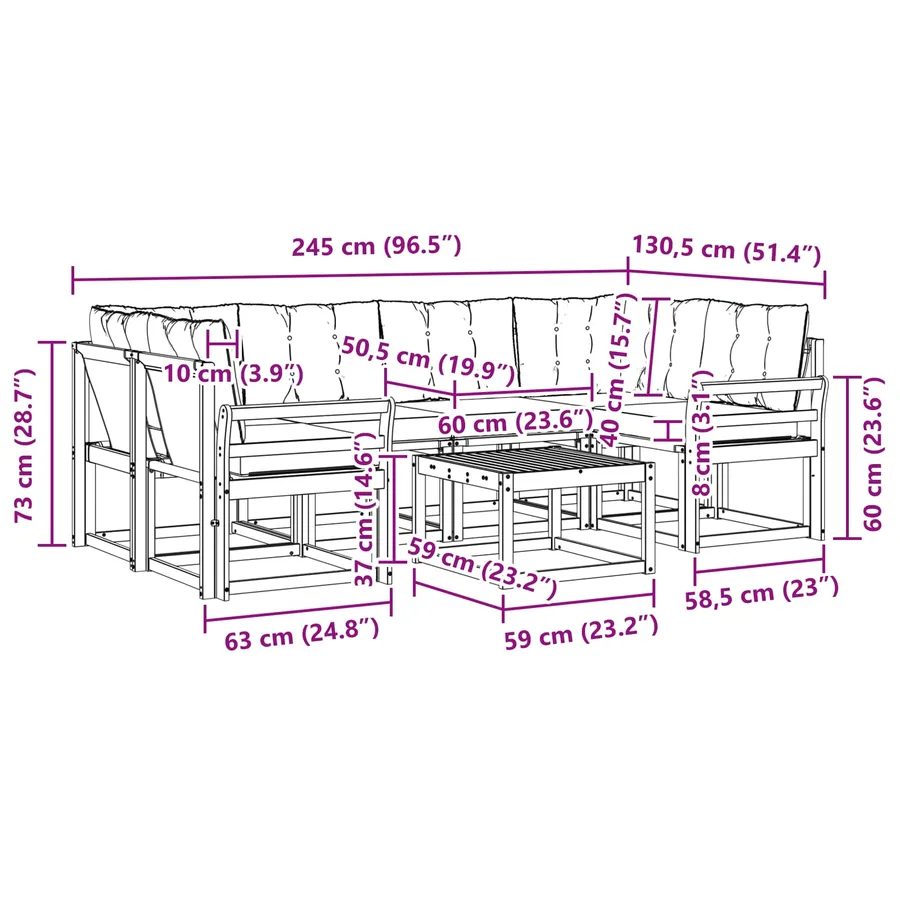 Ensemble de canapés d'extérieur 7 pcs Blanc et gris clair - 9
