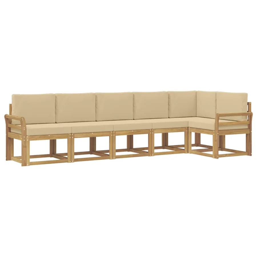 Ensemble de canapés d'extérieur 6 pcs Blanc et Beige Polyester - 2