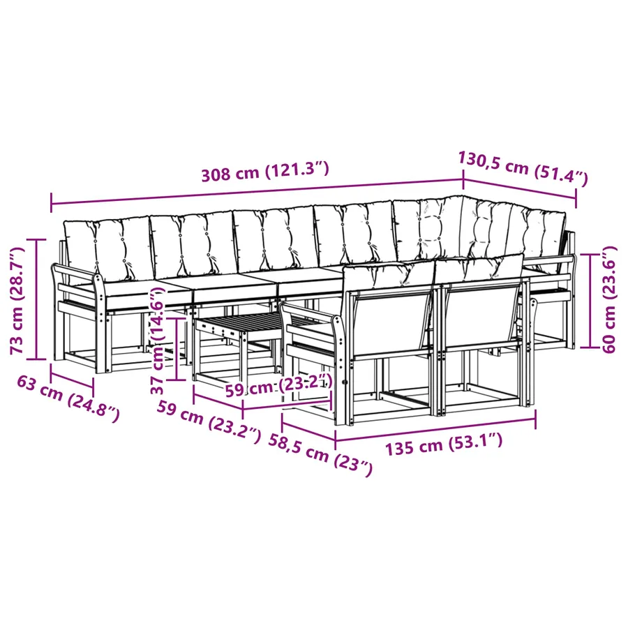 Ensemble de canapés d'extérieur 9 pcs Blanc et Beige - 8