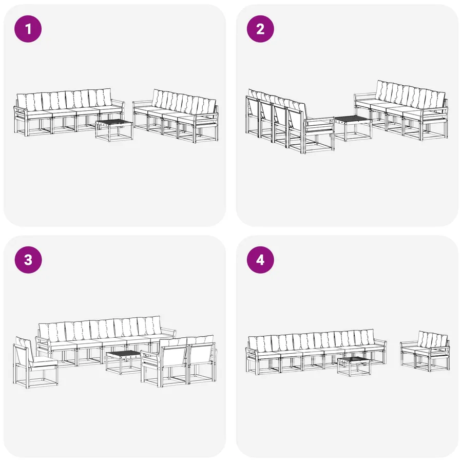 Ensemble de canapés d'extérieur 9 pcs Blanc et crème - 7