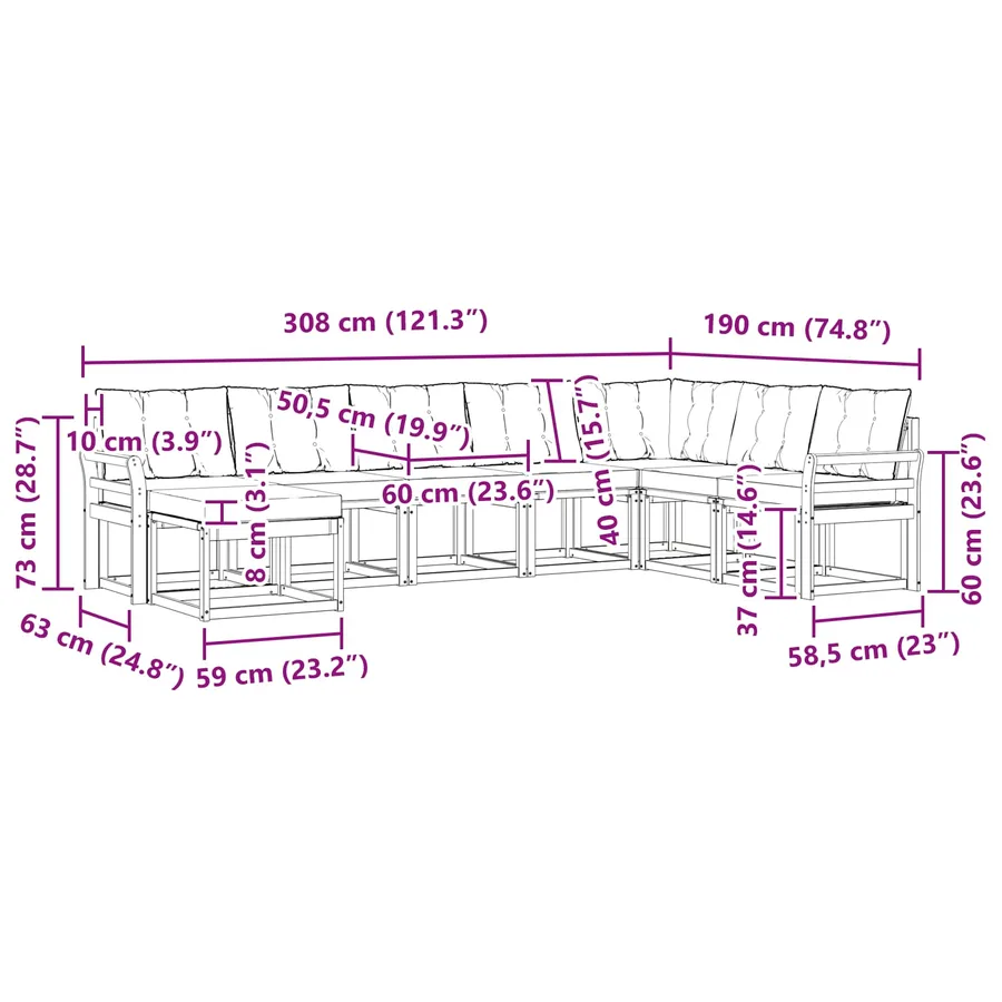 Ensemble de canapés d'extérieur 8 pcs Blanc et noir - 10