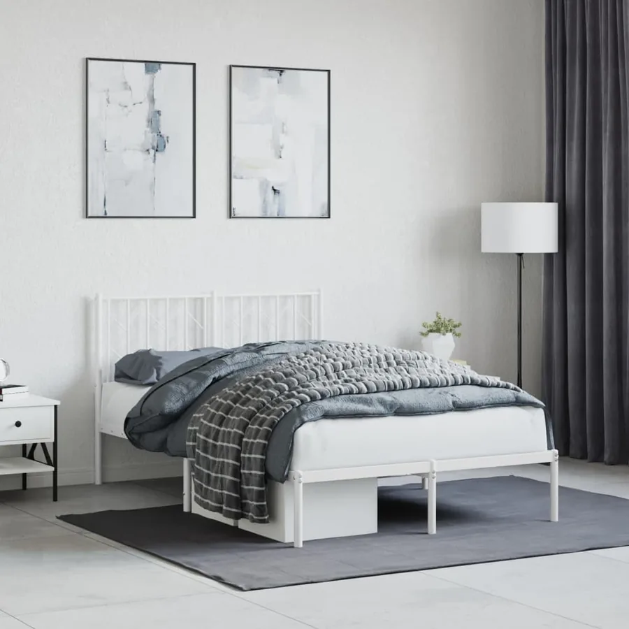 Cadre de lit métal sans matelas et tête de lit blanc 120x190 cm
