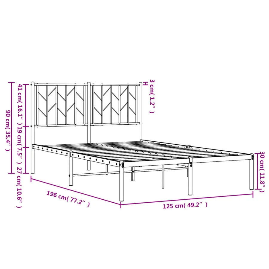 Cadre de lit métal sans matelas et tête de lit blanc 120x190 cm - 10