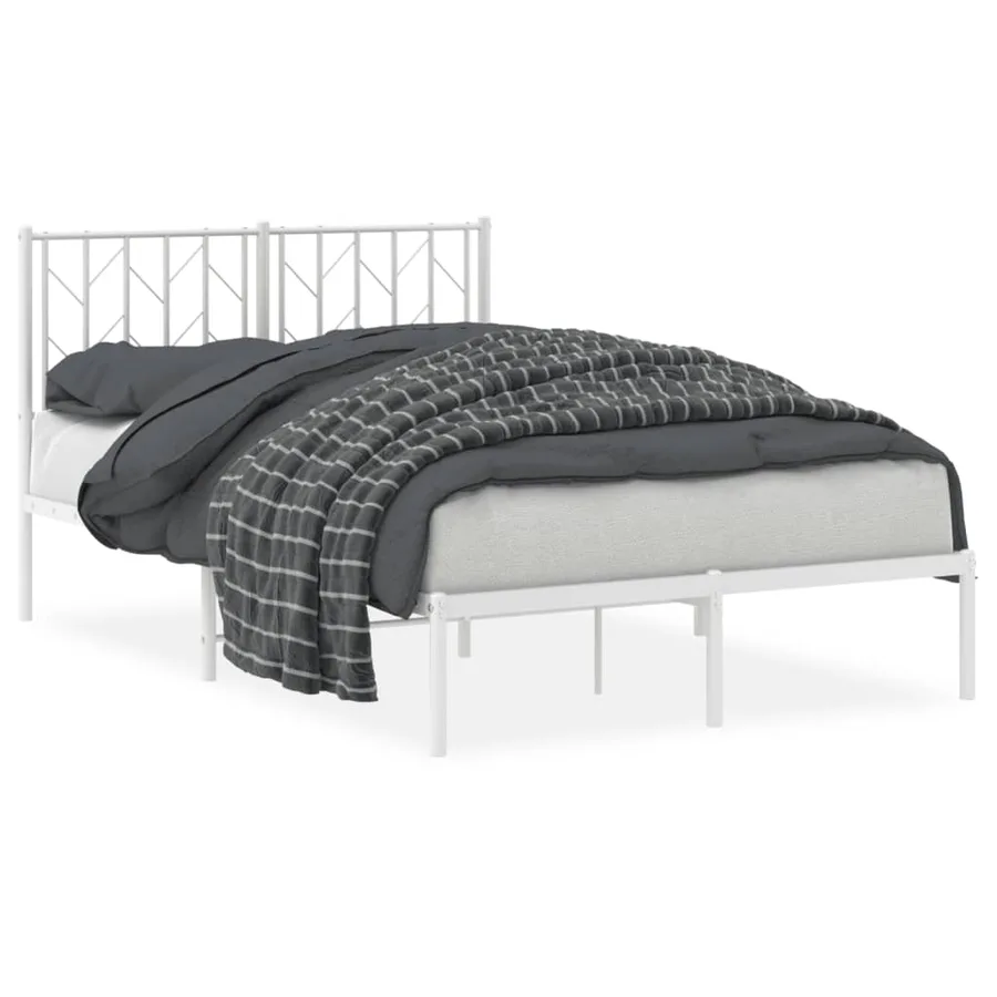 Cadre de lit métal sans matelas et tête de lit blanc 120x190 cm - 2