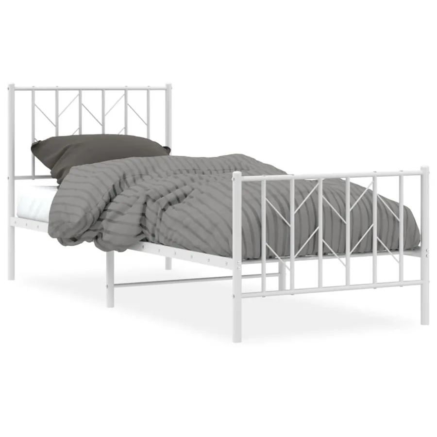 Cadre de lit métal sans matelas avec pied de lit blanc 80x200cm - 2