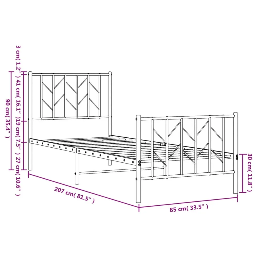 Cadre de lit métal sans matelas avec pied de lit blanc 80x200cm - 9