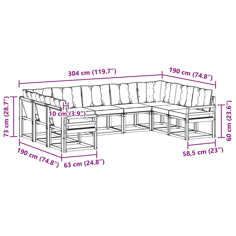Ensemble de canapés d'extérieur 9 pcs Blanc et crème - 9