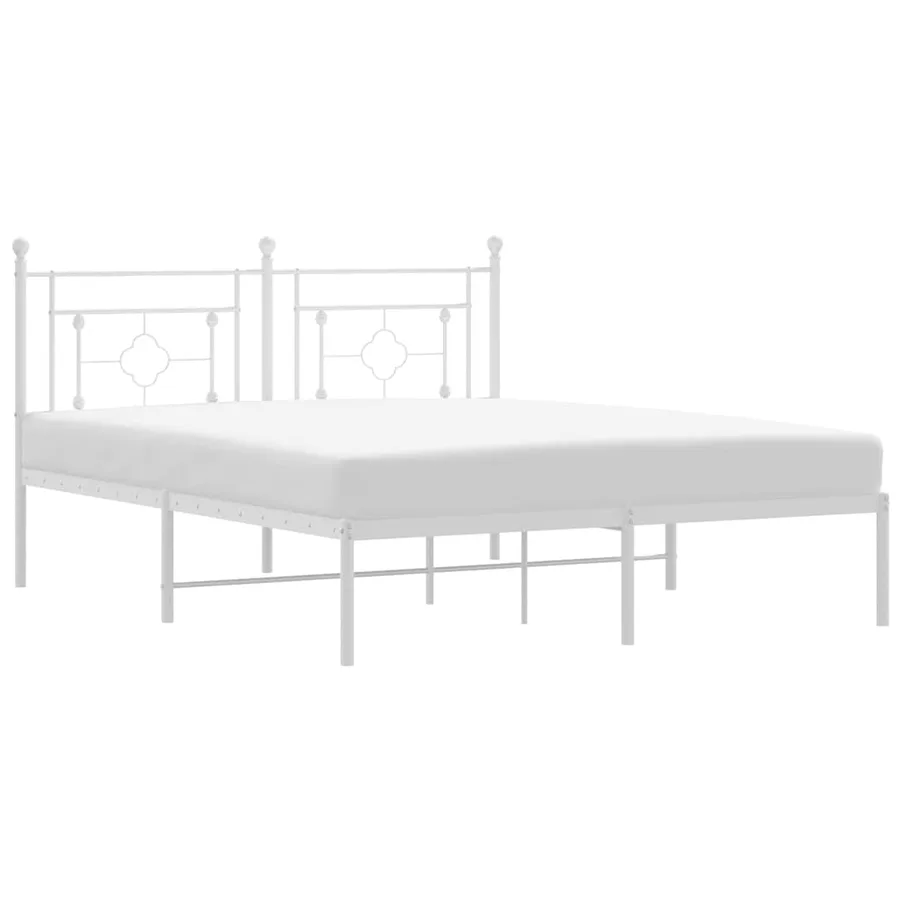 Cadre de lit métal sans matelas et tête de lit blanc 160x200 cm - 2