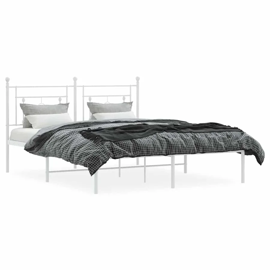 Cadre de lit métal sans matelas et tête de lit blanc 160x200 cm - 4