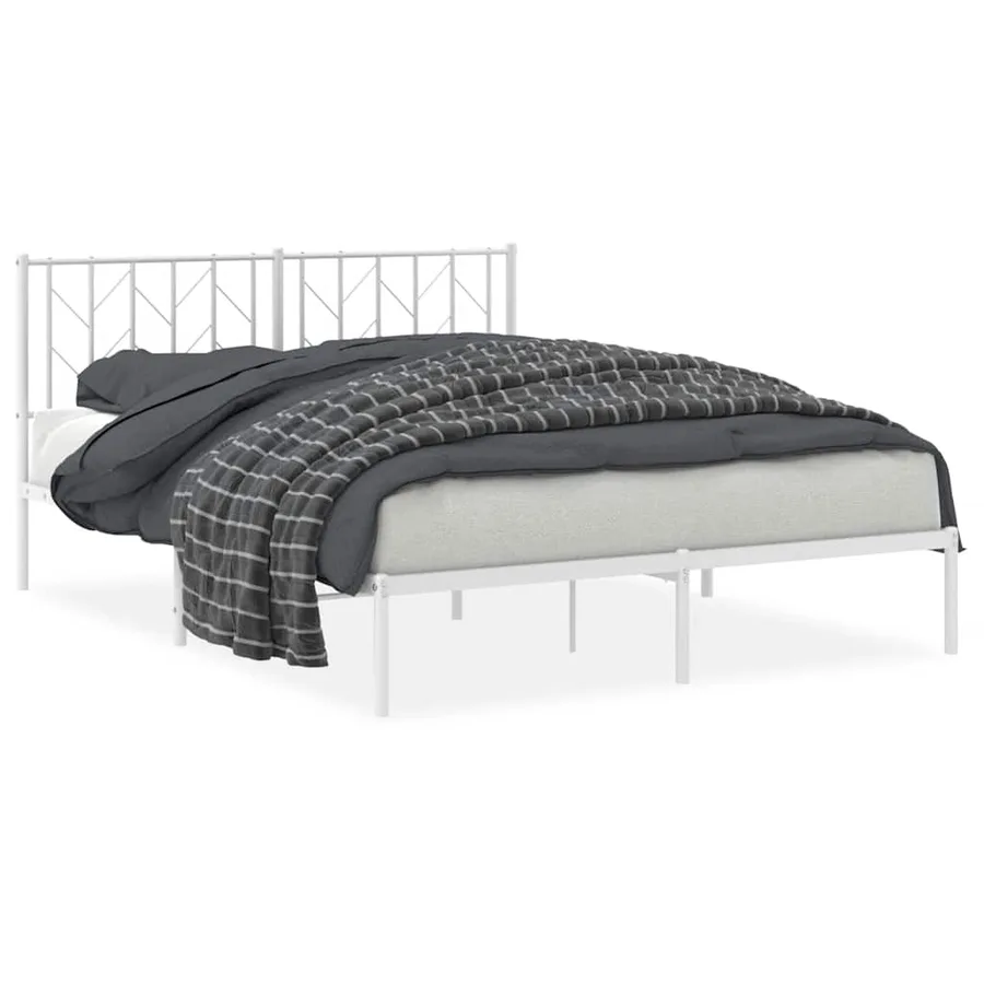 Cadre de lit métal sans matelas et tête de lit blanc 150x200 cm - 2