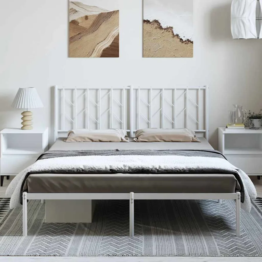 Cadre de lit métal sans matelas et tête de lit blanc 150x200 cm - 3