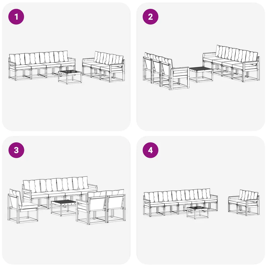 Ensemble de canapés d'extérieur 8 pcs Blanc et gris clair - 7