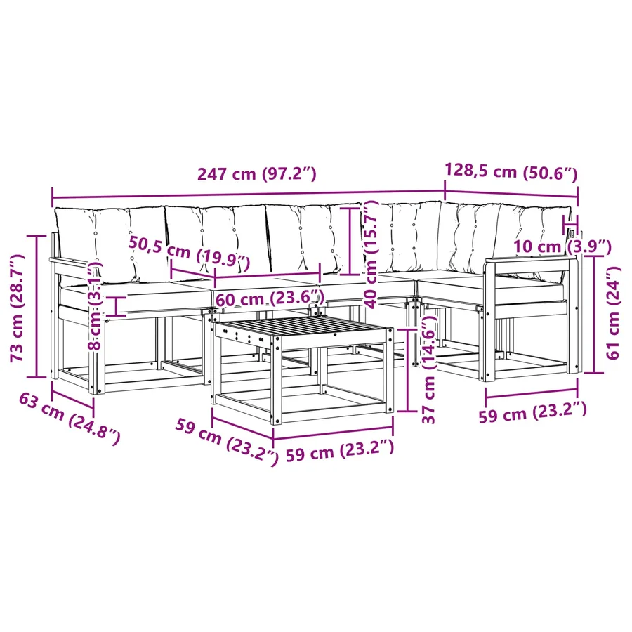 Ensemble de canapés d'extérieur 6 pcs Blanc et Beige - 8