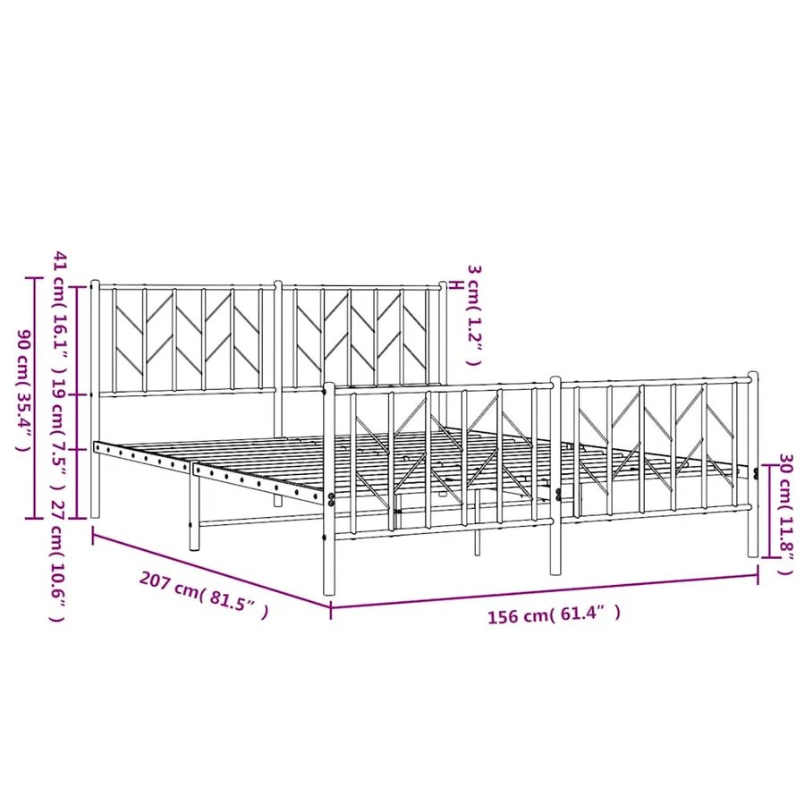 Cadre de lit métal sans matelas et pied de lit blanc 150x200 cm - 11