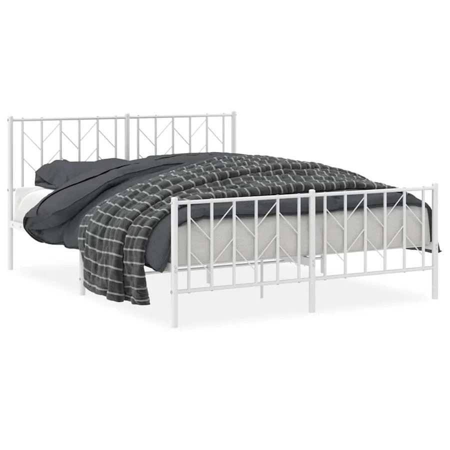 Cadre de lit métal sans matelas et pied de lit blanc 150x200 cm - 2