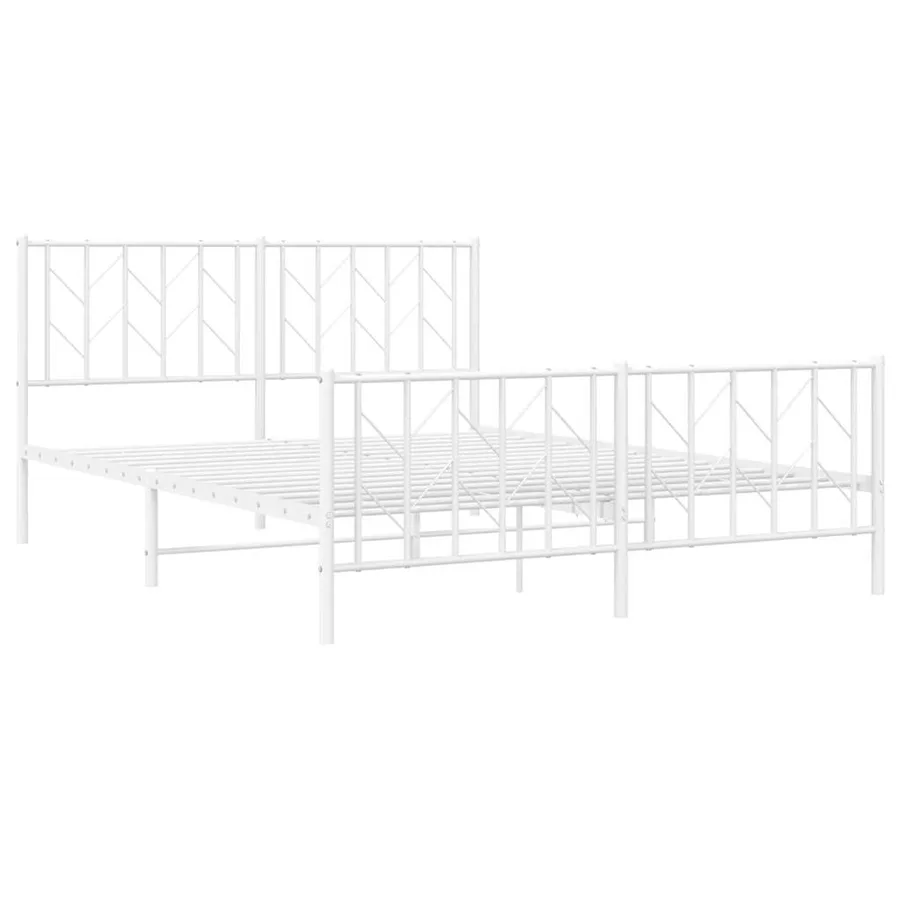 Cadre de lit métal sans matelas et pied de lit blanc 150x200 cm - 4