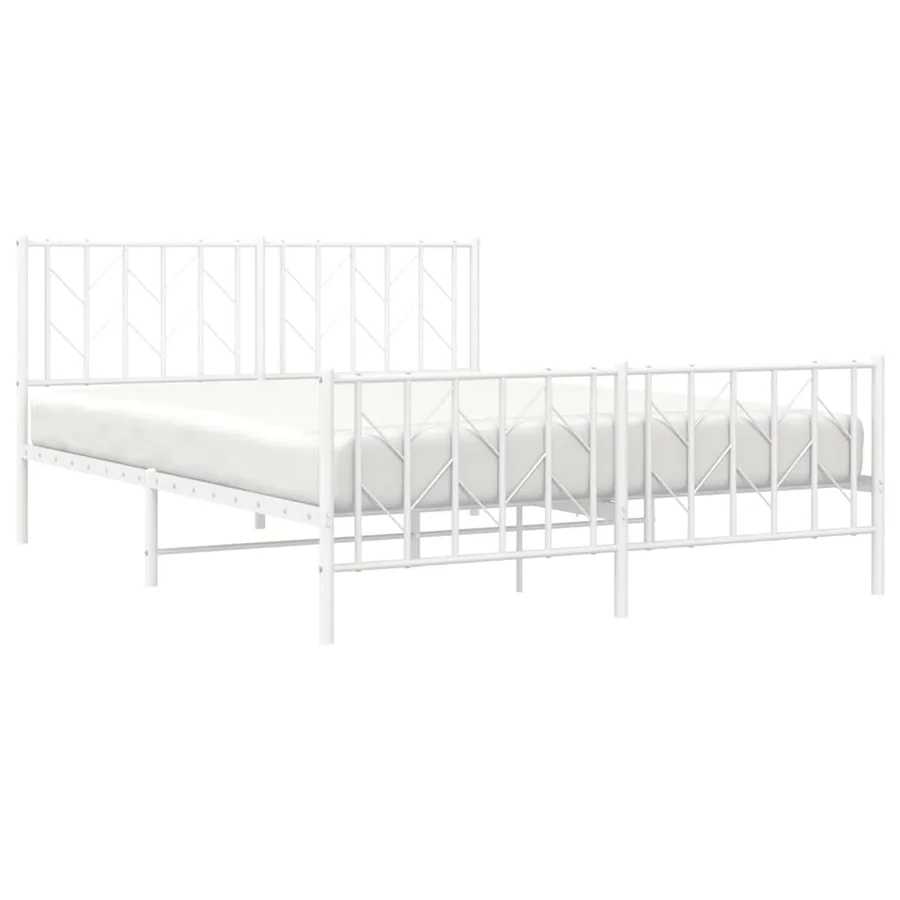 Cadre de lit métal sans matelas et pied de lit blanc 150x200 cm - 5
