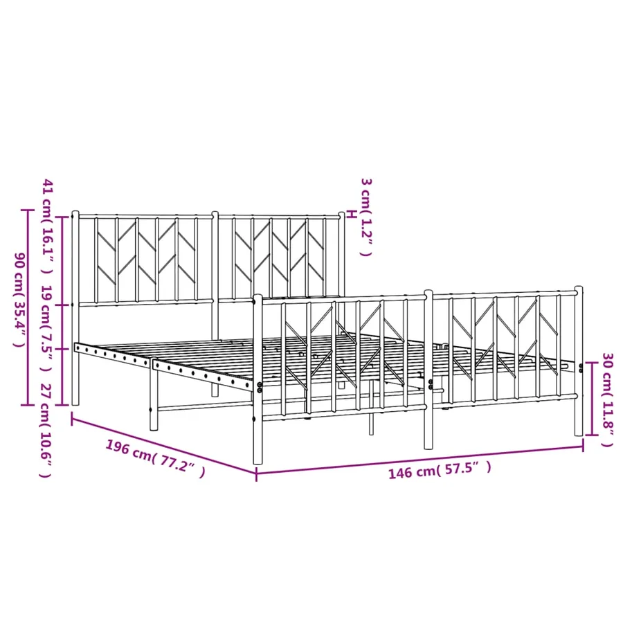 Cadre de lit métal sans matelas et pied de lit blanc 140x190 cm - 10