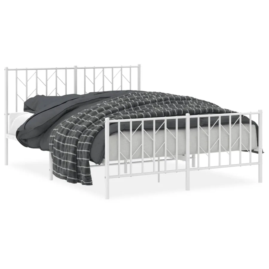 Cadre de lit métal sans matelas et pied de lit blanc 140x190 cm - 2