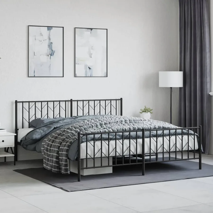 Cadre de lit métal sans matelas avec pied de lit noir 183x213cm