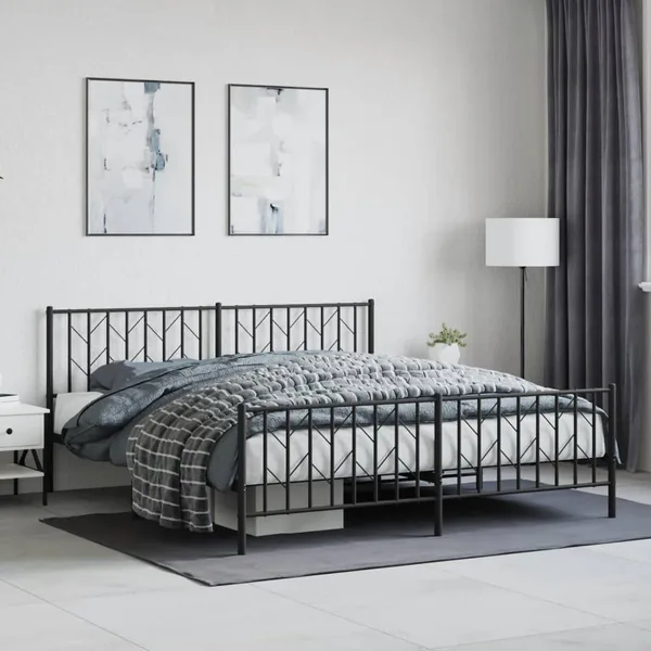 Cadre de lit métal sans matelas avec pied de lit noir 183x213cm