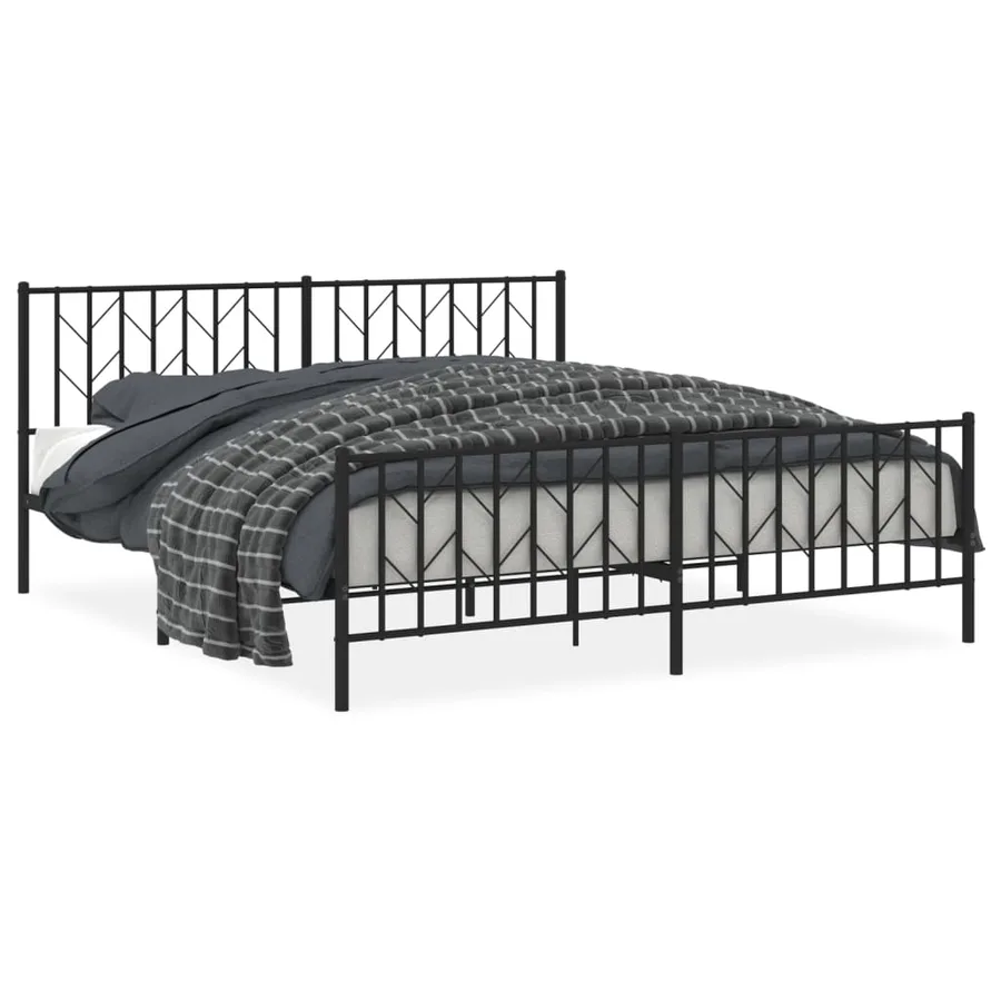 Cadre de lit métal sans matelas avec pied de lit noir 183x213cm - 2