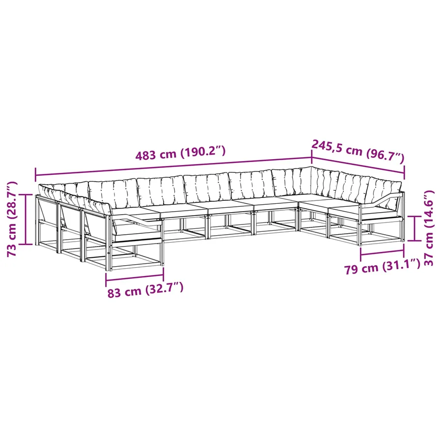 Ensemble de canapés d'extérieur 10 pcs Blanc et gris clair - 9