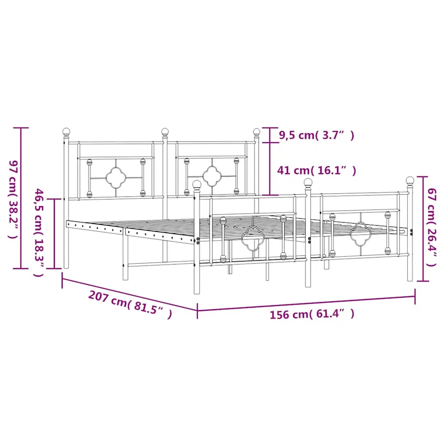 Cadre de lit métal sans matelas et pied de lit blanc 150x200 cm - 12