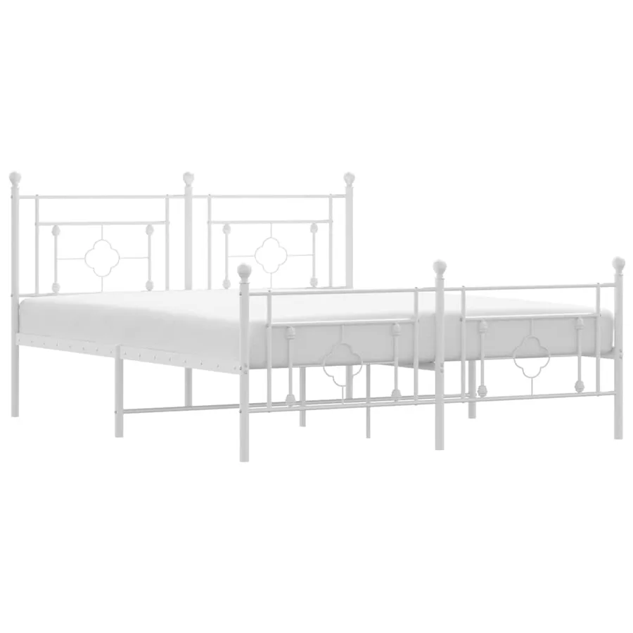Cadre de lit métal sans matelas et pied de lit blanc 150x200 cm - 2