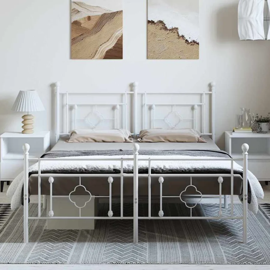 Cadre de lit métal sans matelas et pied de lit blanc 150x200 cm - 3