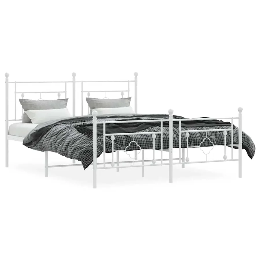 Cadre de lit métal sans matelas et pied de lit blanc 150x200 cm - 5