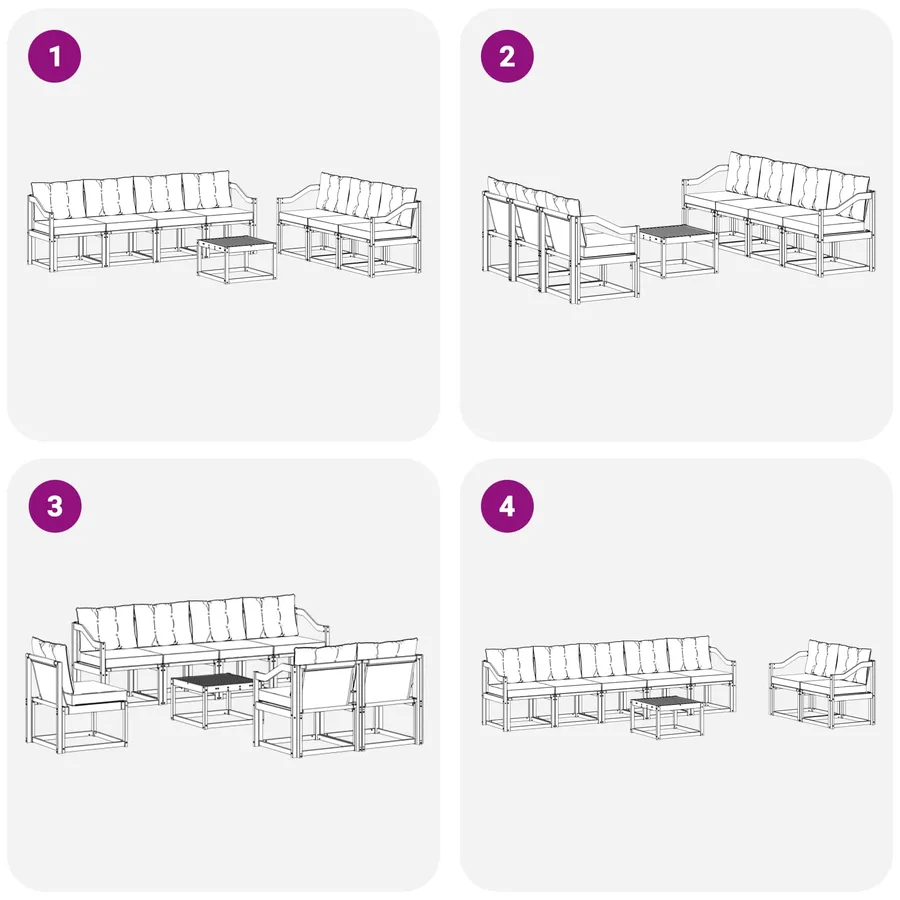 Ensemble de canapés d'extérieur 8 pcs Blanc et noir - 7