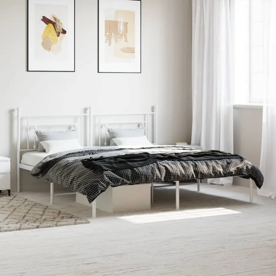 Cadre de lit métal sans matelas et tête de lit blanc 183x213 cm