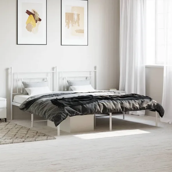 Cadre de lit métal sans matelas et tête de lit blanc 183x213 cm