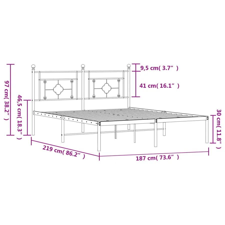 Cadre de lit métal sans matelas et tête de lit blanc 183x213 cm - 11
