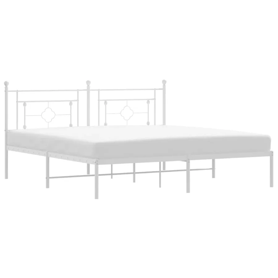 Cadre de lit métal sans matelas et tête de lit blanc 183x213 cm - 2